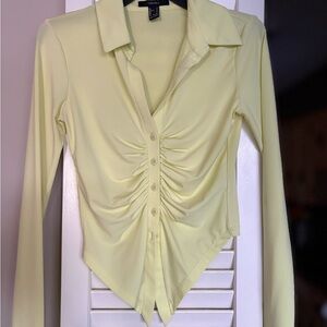 Forever 21 Light Yellow Ruched Button-Down Shirt